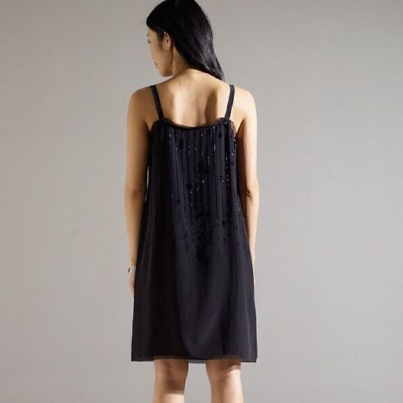 Eileen fisher silk beaded black slip dress 4 - Picture 2 of 8